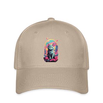 Magische Pastell Goth Katze mit Rosen Design - Flexfit Cap - Khaki - Vorne