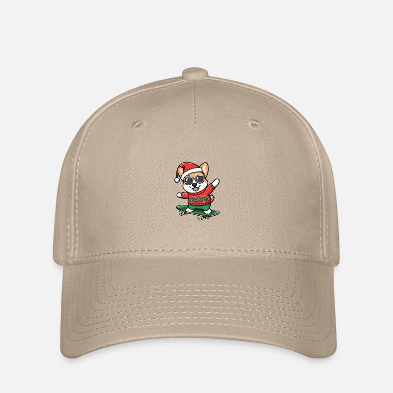 Corgi Hund Weihnachten Skateboard - Flexfit Cap - Khaki