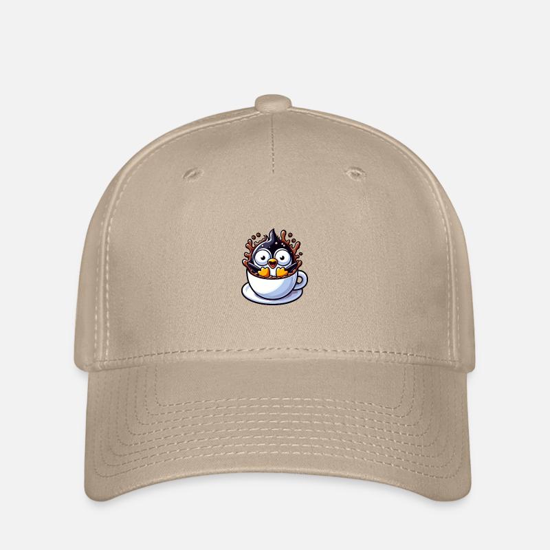 Pinguin Kaffee Kaffeetrinker liebt Koffein - Flexfit Cap - Khaki