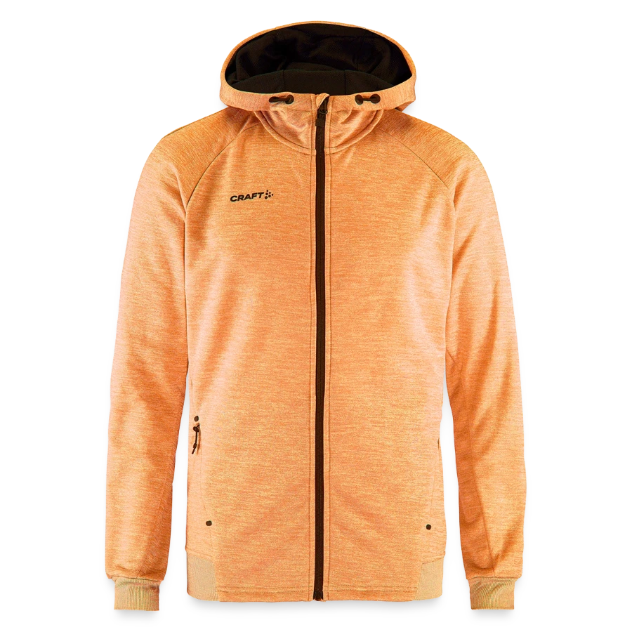 Lucerne badge on a craft adv unify hooded jacket, heather bright orange