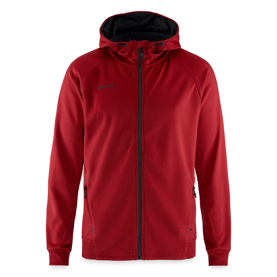 Zermatt badge on a craft adv unify hooded jacket, dark red