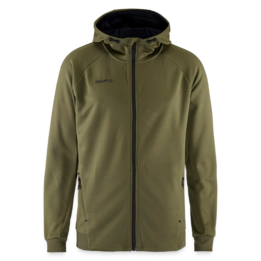 Interlaken badge on a craft adv unify hooded jacket, khaki green