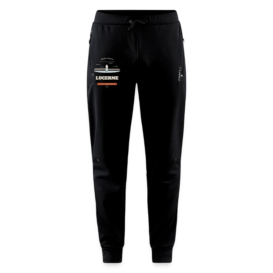 Lucerne-märke på en craft adv unify casual trousers, black