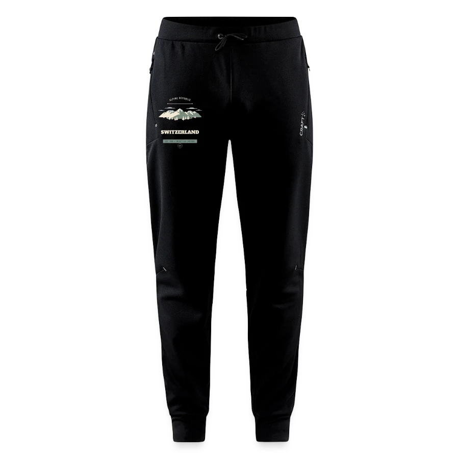 Switzerland badge on a craft adv unify casual trousers, black