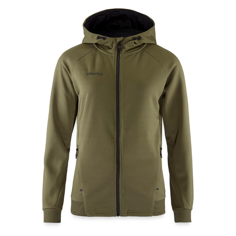 Lucerne badge on a craft adv unify women's hooded jacket, khaki green