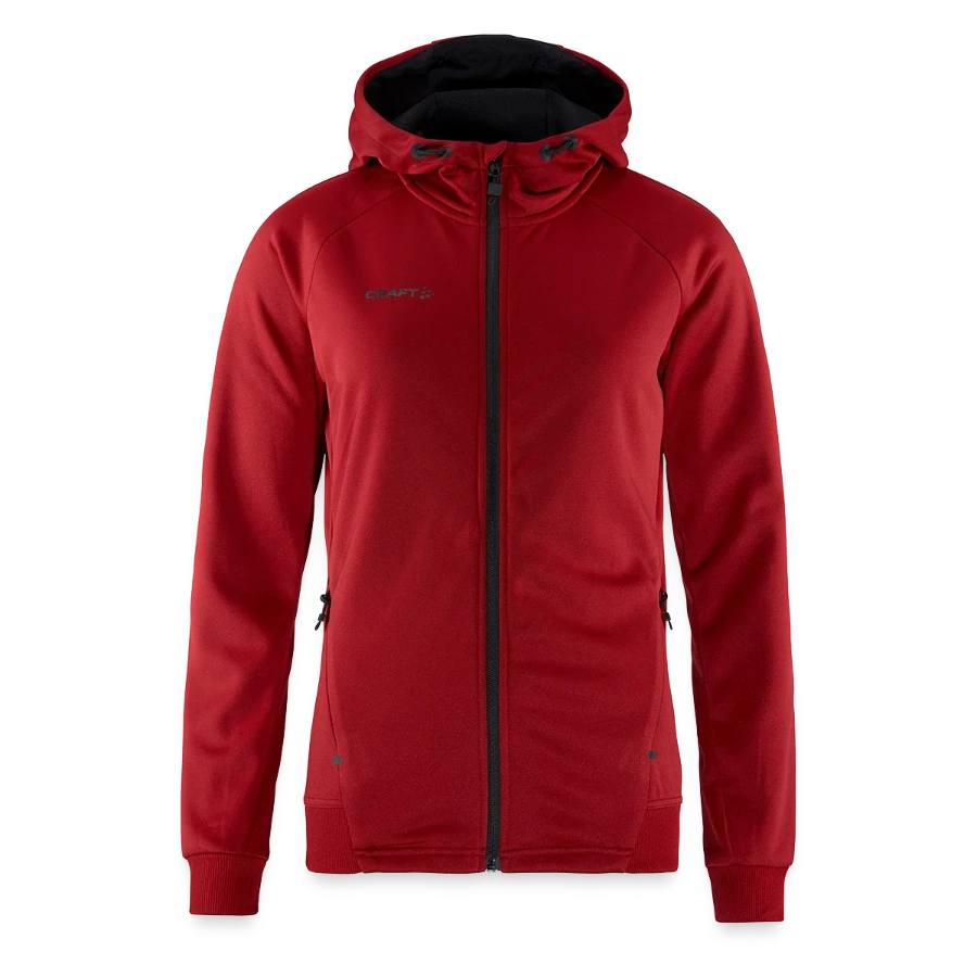 Lucerne badge on a craft adv unify women's hooded jacket, dark red