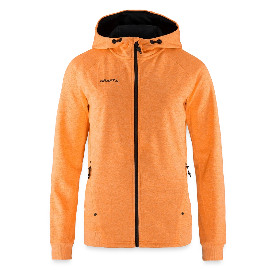 Lucerne badge on a craft adv unify women's hooded jacket, heather bright orange