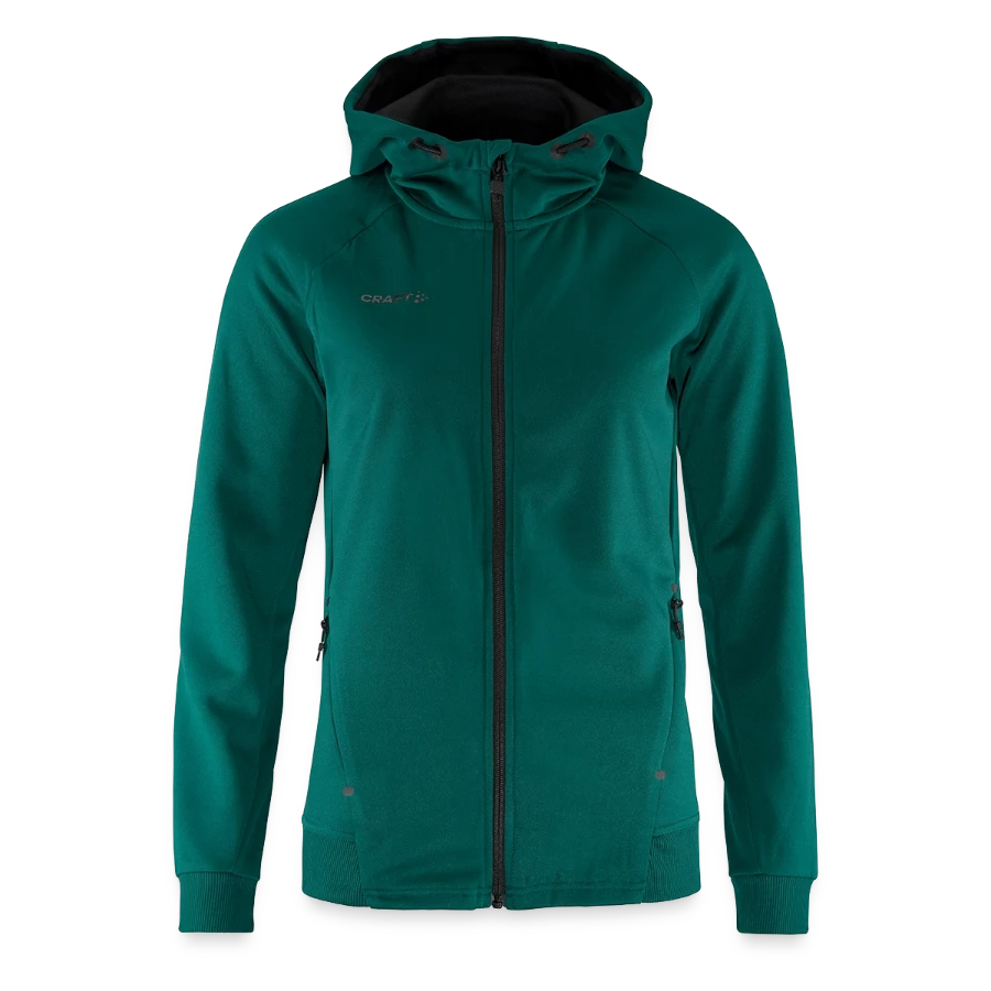 Geneva badge on a craft adv unify women's hooded jacket, evergreen