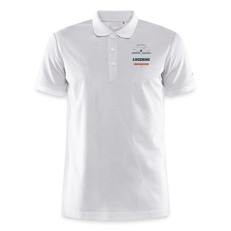 Lucerne badge on a craft core unify polo, white