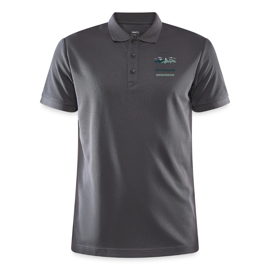 Switzerland badge on a craft core unify polo, granite