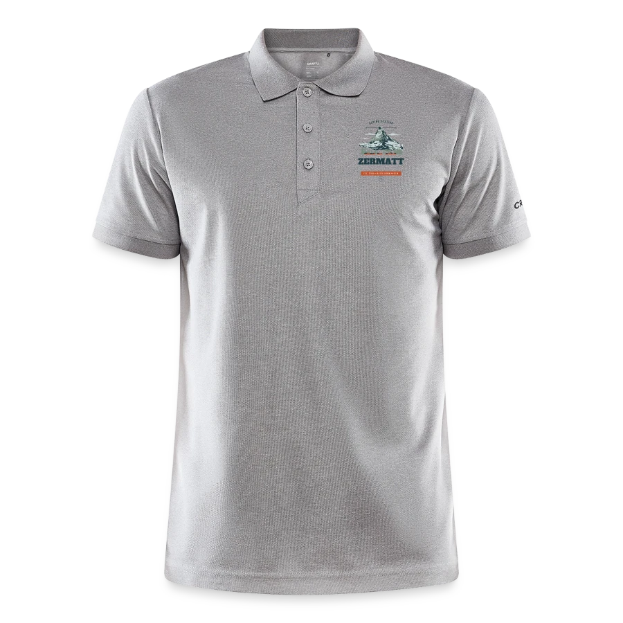 Zermatt badge on a craft core unify polo, heather grey
