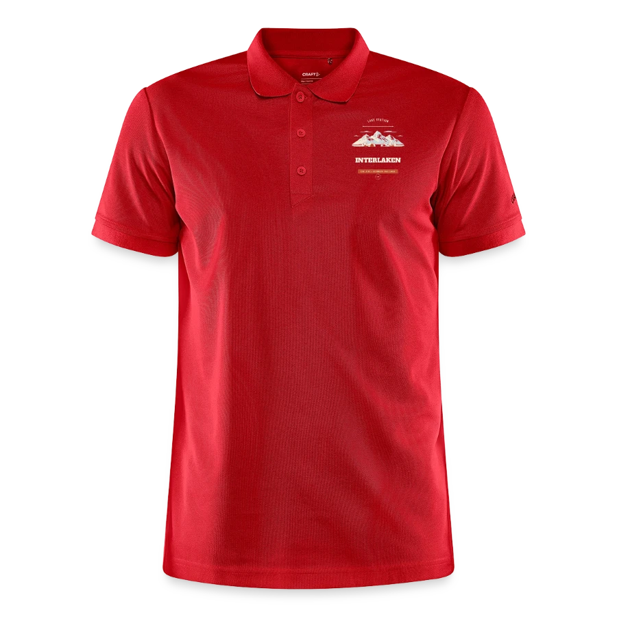 Interlaken badge on a craft core unify polo, red