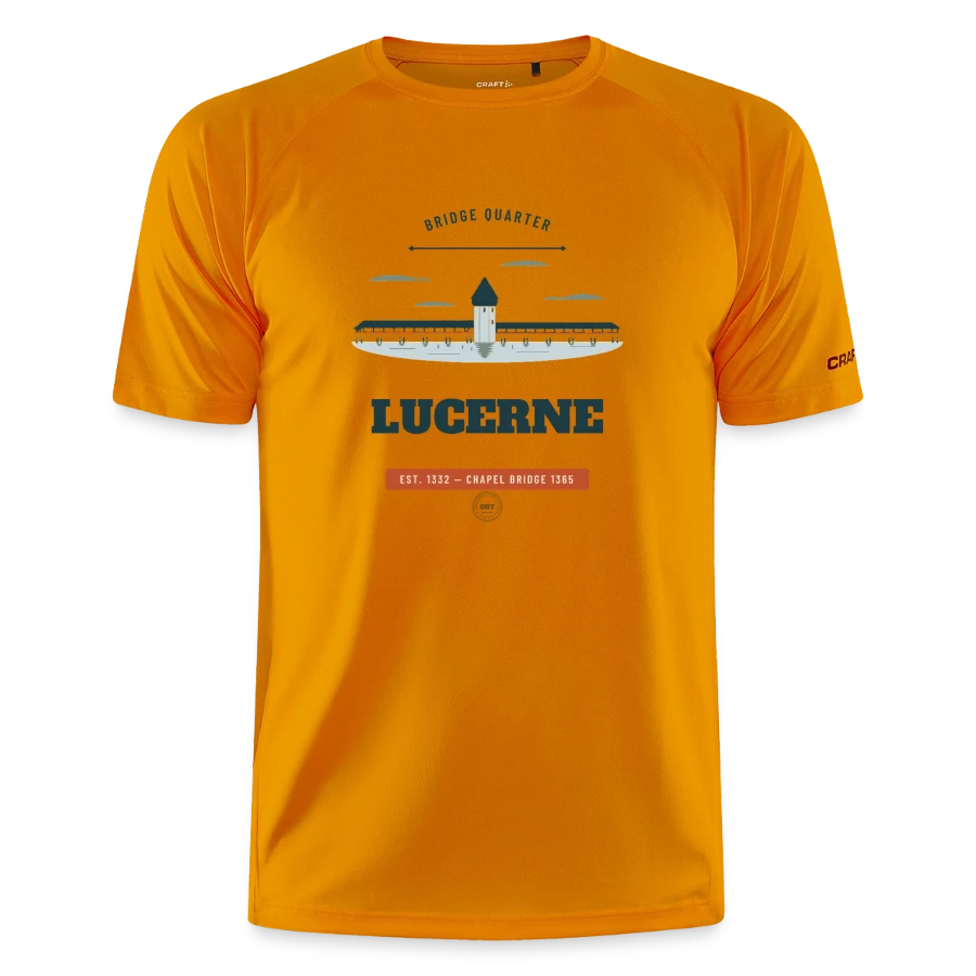 Lucerne badge on a craft core unify training t-shirt, okay orange