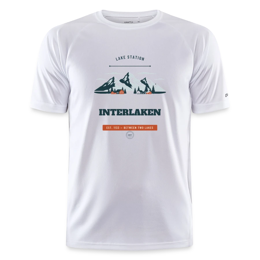 Interlaken badge on a craft core unify training t-shirt, white