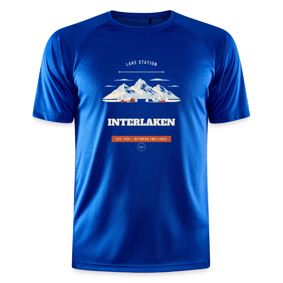 Interlaken badge on a craft core unify training t-shirt, deep royal