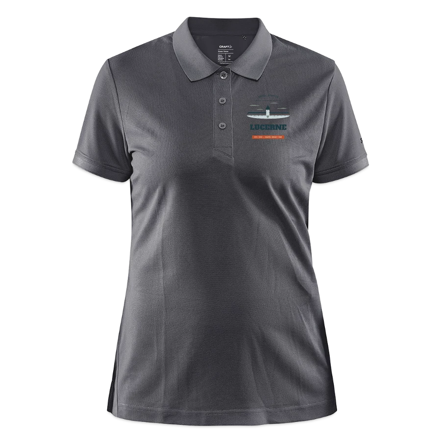 Lucerne badge on a craft core unify women's polo, granite