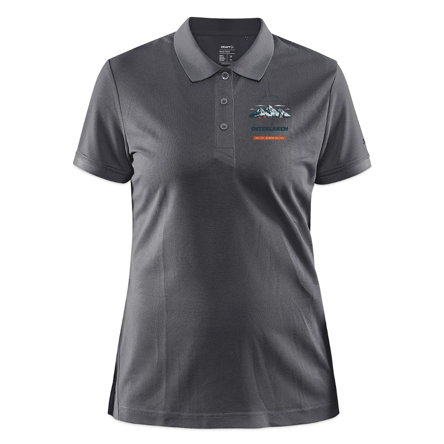 Interlaken badge on a craft core unify women's polo, granite
