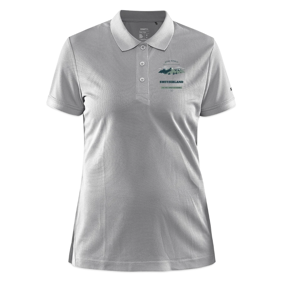 Switzerland badge on a craft core unify women's polo, heather grey