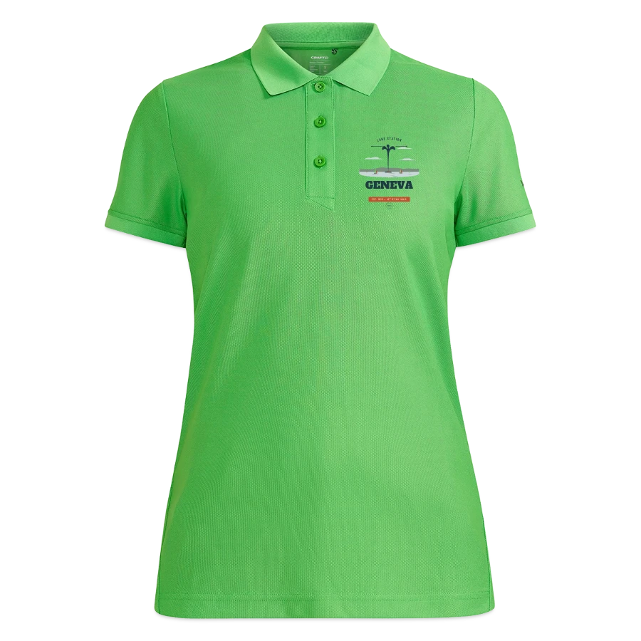 Geneva badge on a craft core unify women's polo, green