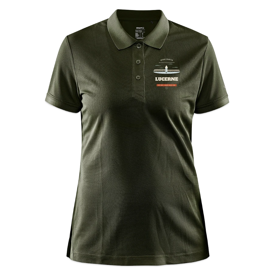 Lucerne badge on a craft core unify women's polo, khaki green