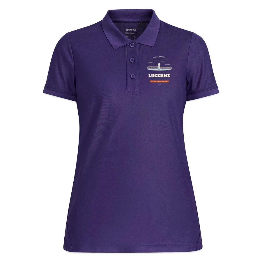 Lucerne badge on a craft core unify women's polo, purple
