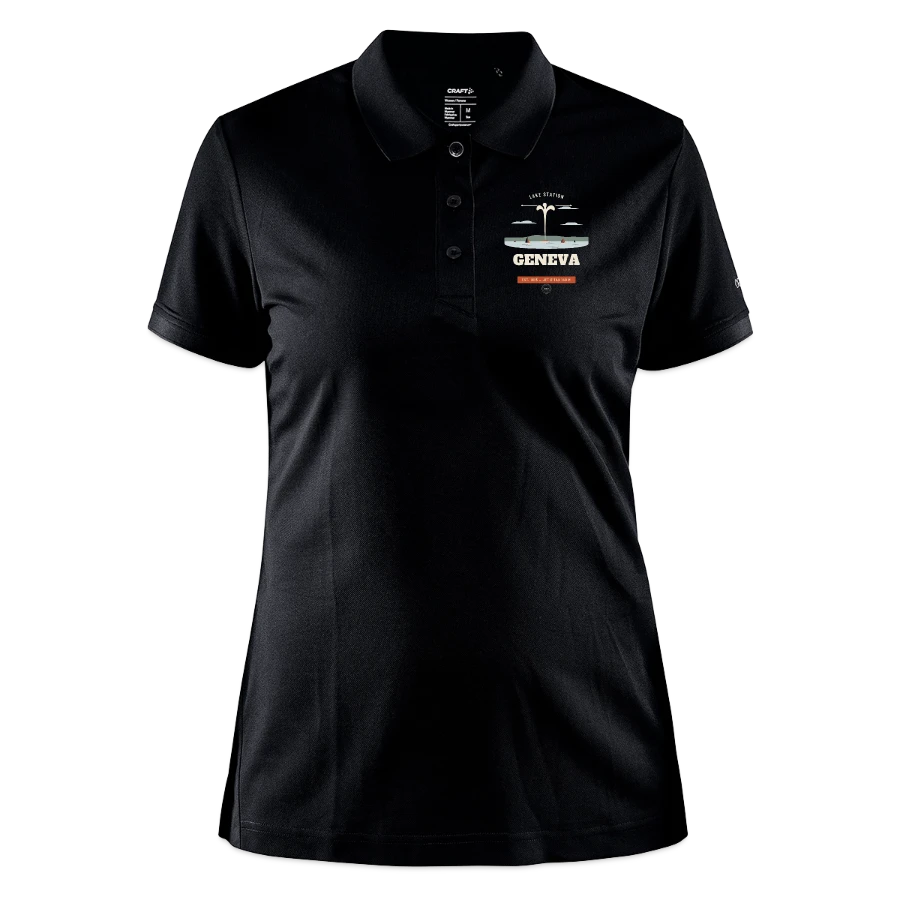 Geneva badge on a craft core unify women's polo, black