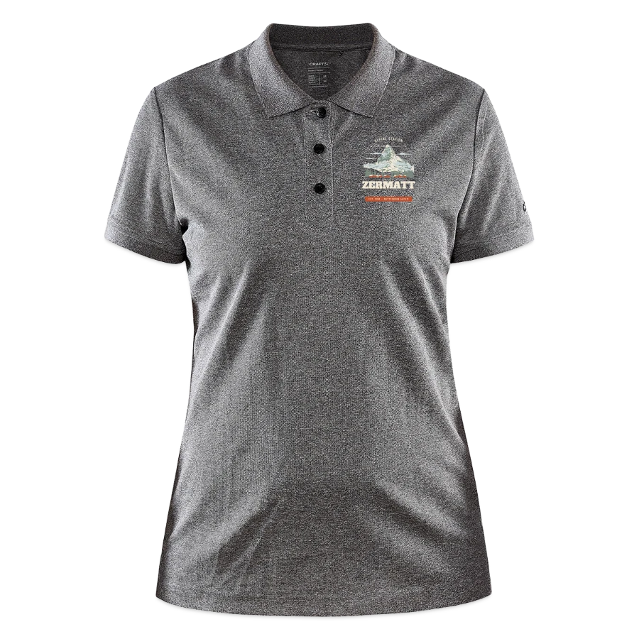 Zermatt badge on a craft core unify women's polo, dark heather grey