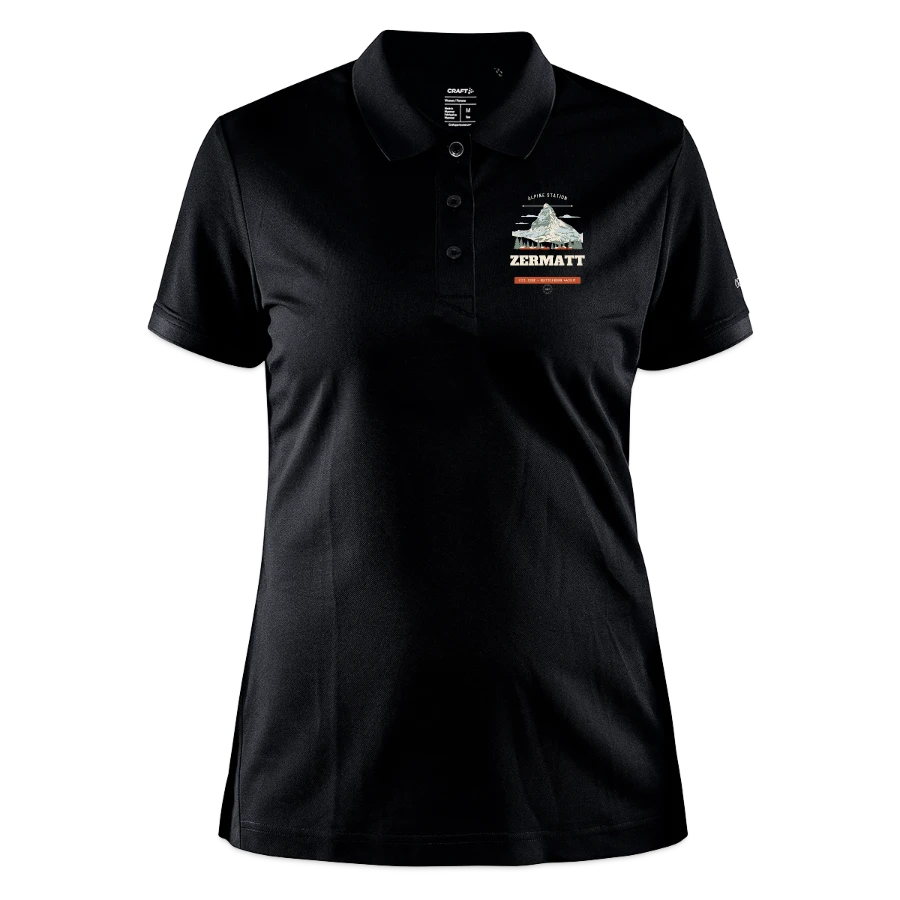 Zermatt badge on a craft core unify women's polo, black