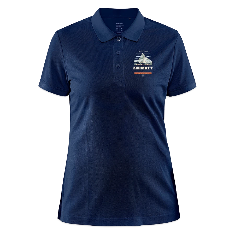 Zermatt badge on a craft core unify women's polo, heather navy
