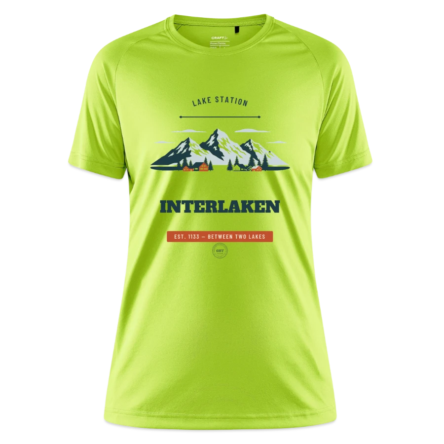 Interlaken badge on a craft core unify women's training t-shirt, flumino