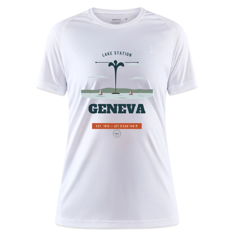 Geneva badge on a craft core unify women's training t-shirt, white