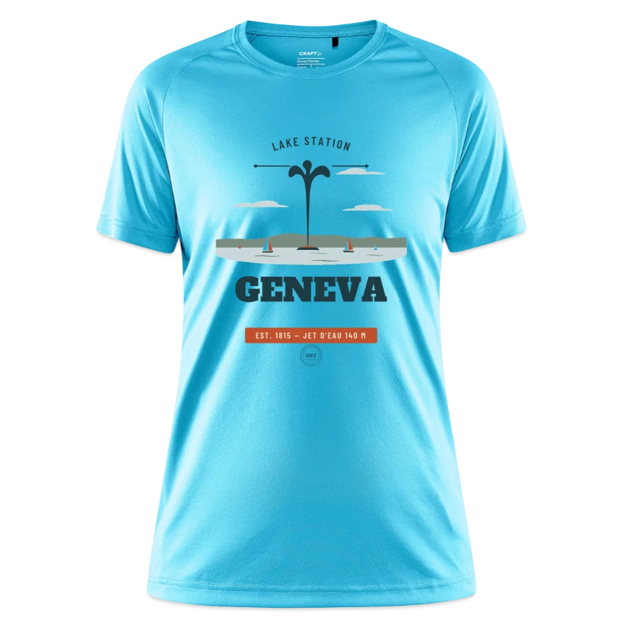 Geneva badge on a craft core unify women's training t-shirt, Hawaiian blue