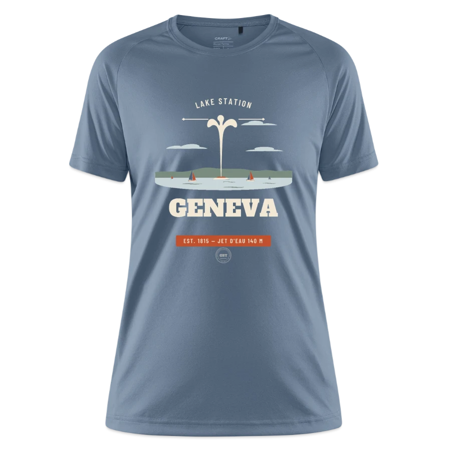 Geneva badge on a craft core unify women's training t-shirt, real