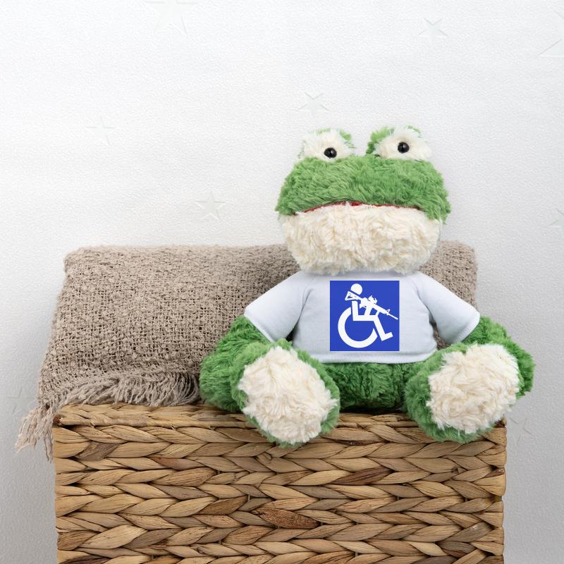 Bild eines Rollstuhlfahrers mit einem Gewehr # MiniFeet® Frosch Torge