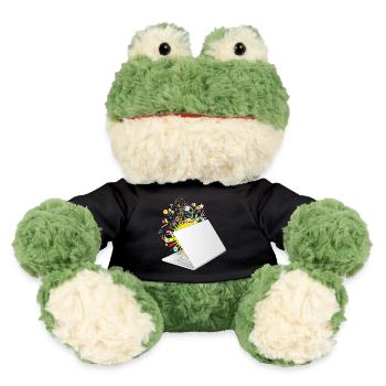 Ein halb geöffneter Laptop mit vielen Symbolen - MiniFeet® Frosch Torge - Schwarz - Vorne