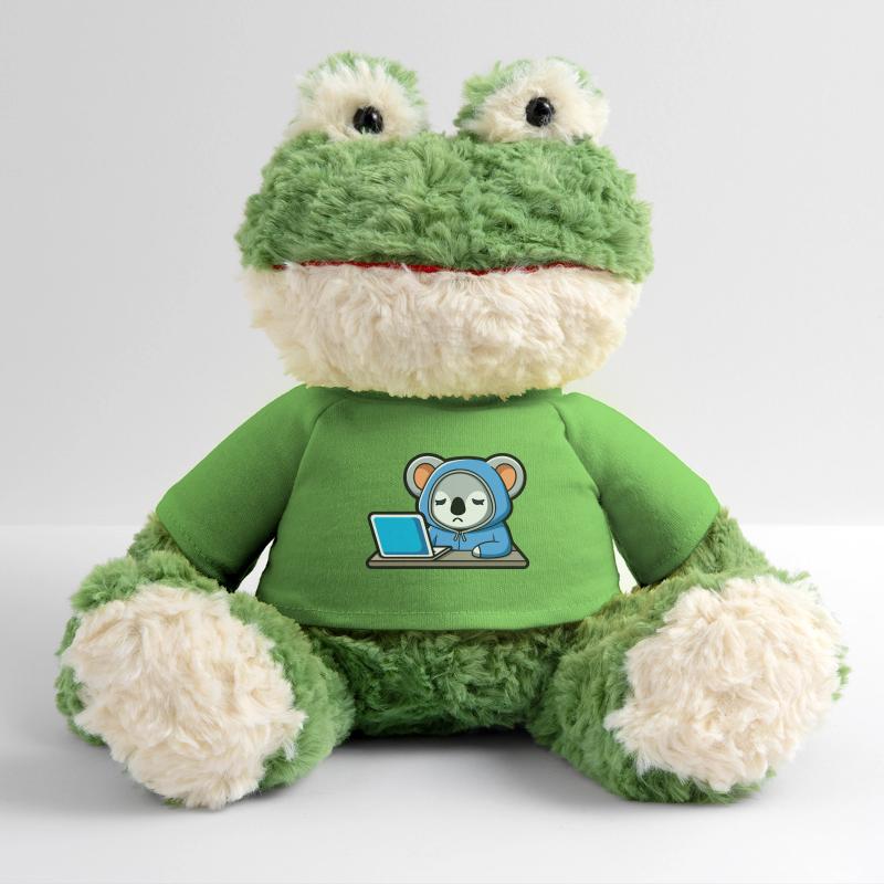 Un mignon koala hacker dort dans un sweat à capuche devant le PC Grenouille Torge MiniFeet®