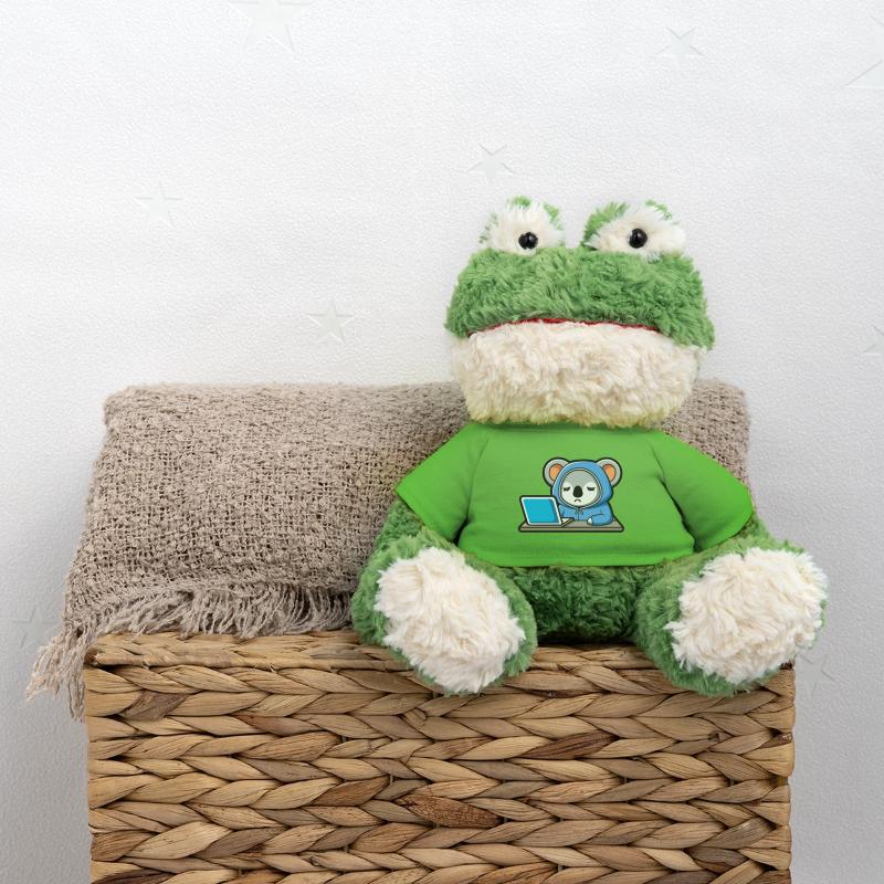 Un mignon koala hacker dort dans un sweat à capuche devant le PC Grenouille Torge MiniFeet®