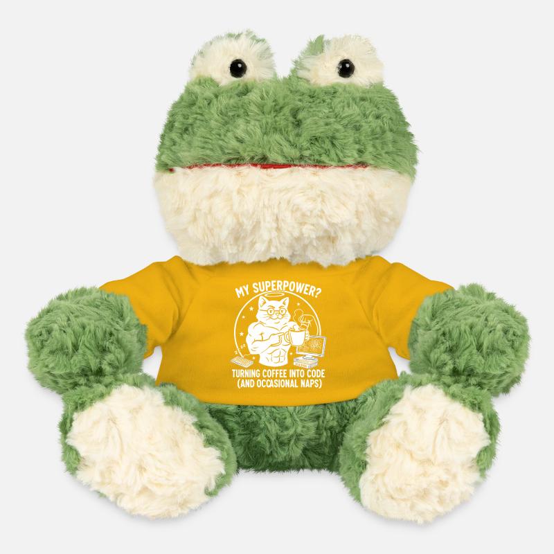 Funny Coding Cat T-Shirt - Superkraft Coffee - MiniFeet® Frog Torge - sun yellow