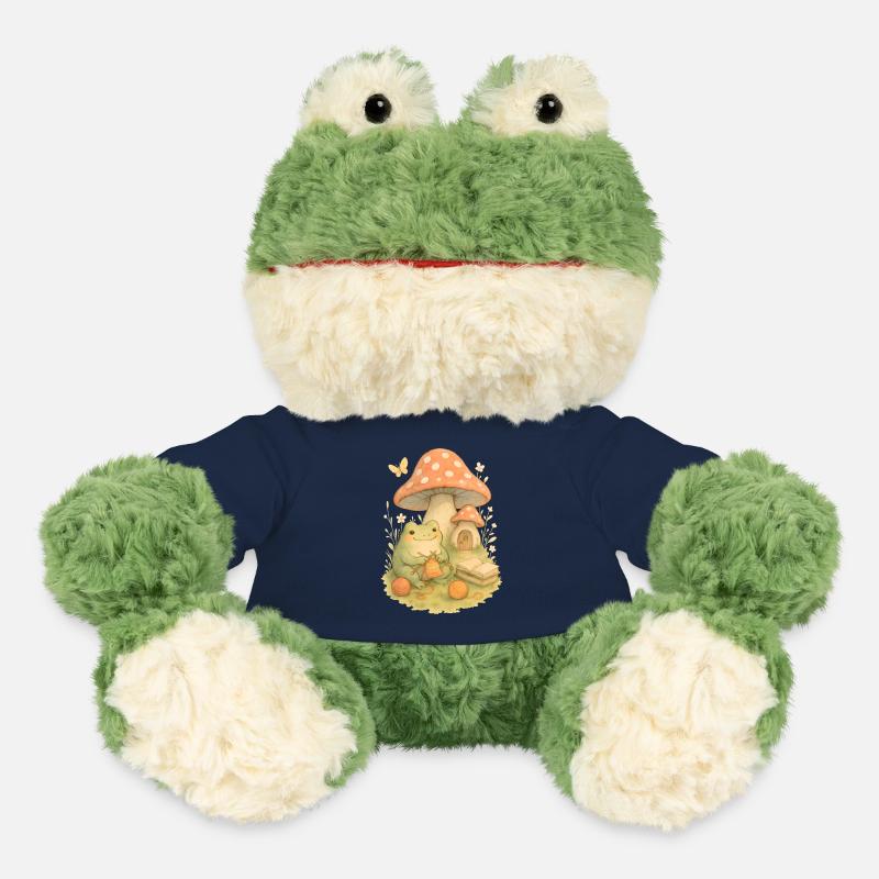 Knitting frog in front of toadstool house - MiniFeet® Frog Torge - french navy