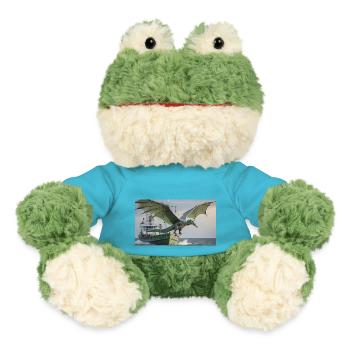 Ein realistischer böser dunkler Drache jagt Fische - MiniFeet® Frosch Torge - Atollblau - Vorne