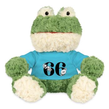 Schwarze Blumenzahl 66 - 66. Blumengeburtstag - MiniFeet® Frosch Torge - Atollblau - Vorne