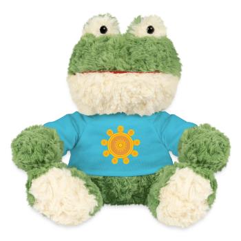 Zentrale orangefarbene Mandala-Sonne - MiniFeet® Frosch Torge - Atollblau - Vorne
