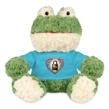 Umhängeschloss / Schlüssel / Herzschloss /Motiv - MiniFeet® Frosch Torge - Atollblau - Vorne
