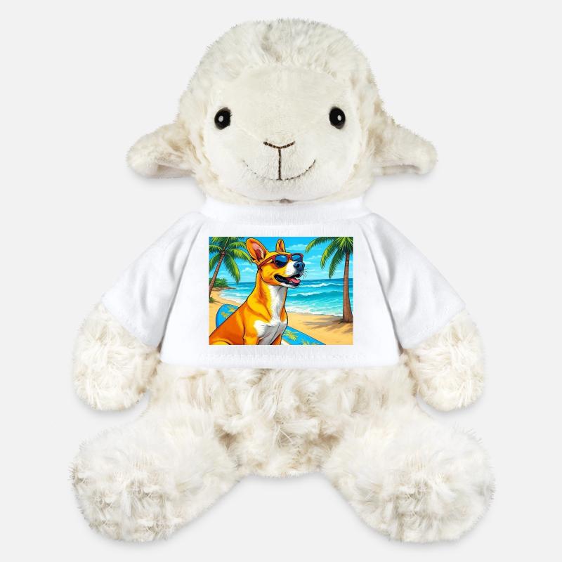 Beach dog with surfboard and sunglasses - MiniFeet® Sheep Annika - white