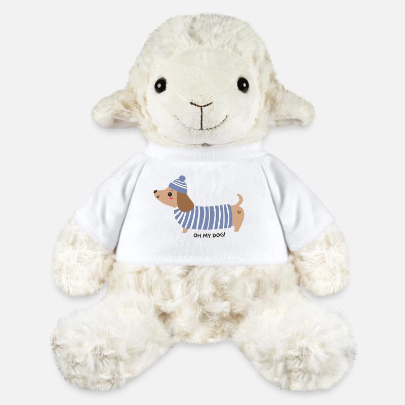 Oh mon chien ! - Rayures bleues - Mouton en peluche Annika MiniFeet® - blanc
