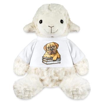 Livre de lecture du chien Mastiff mignon avec des lunettes - Mouton en peluche Annika MiniFeet® - blanc - Devant