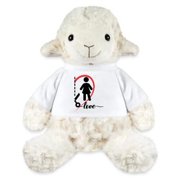 Eine Frau mit einem Herz und der Aufschrift rechte Hälfte - MiniFeet® Schaf Annika - Weiß - Vorne