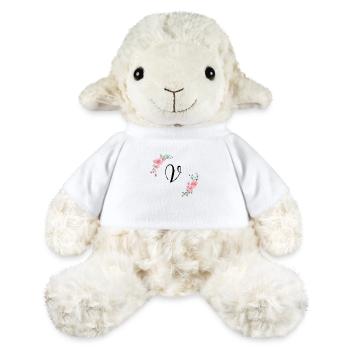 Lettre v florale rose - Mouton en peluche Annika MiniFeet® - blanc - Devant
