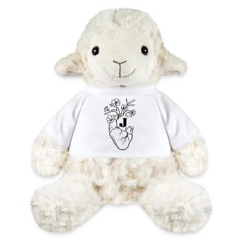 Lettre j cœur anatomie floral noir - Mouton en peluche Annika MiniFeet® - blanc - Devant