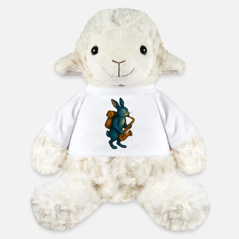 Lapin Bleu avec Saxophone - Mouton en peluche Annika MiniFeet® - blanc